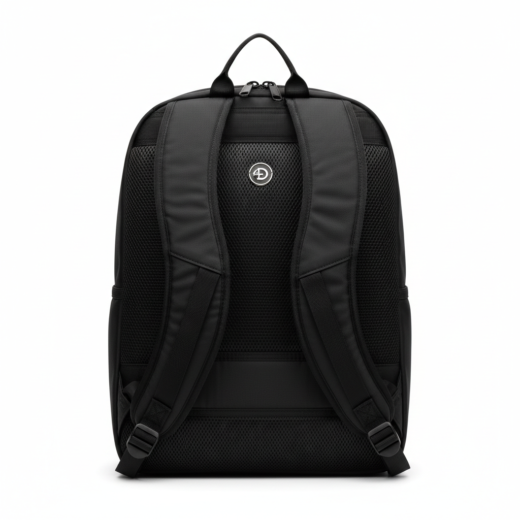 Black backpack back view